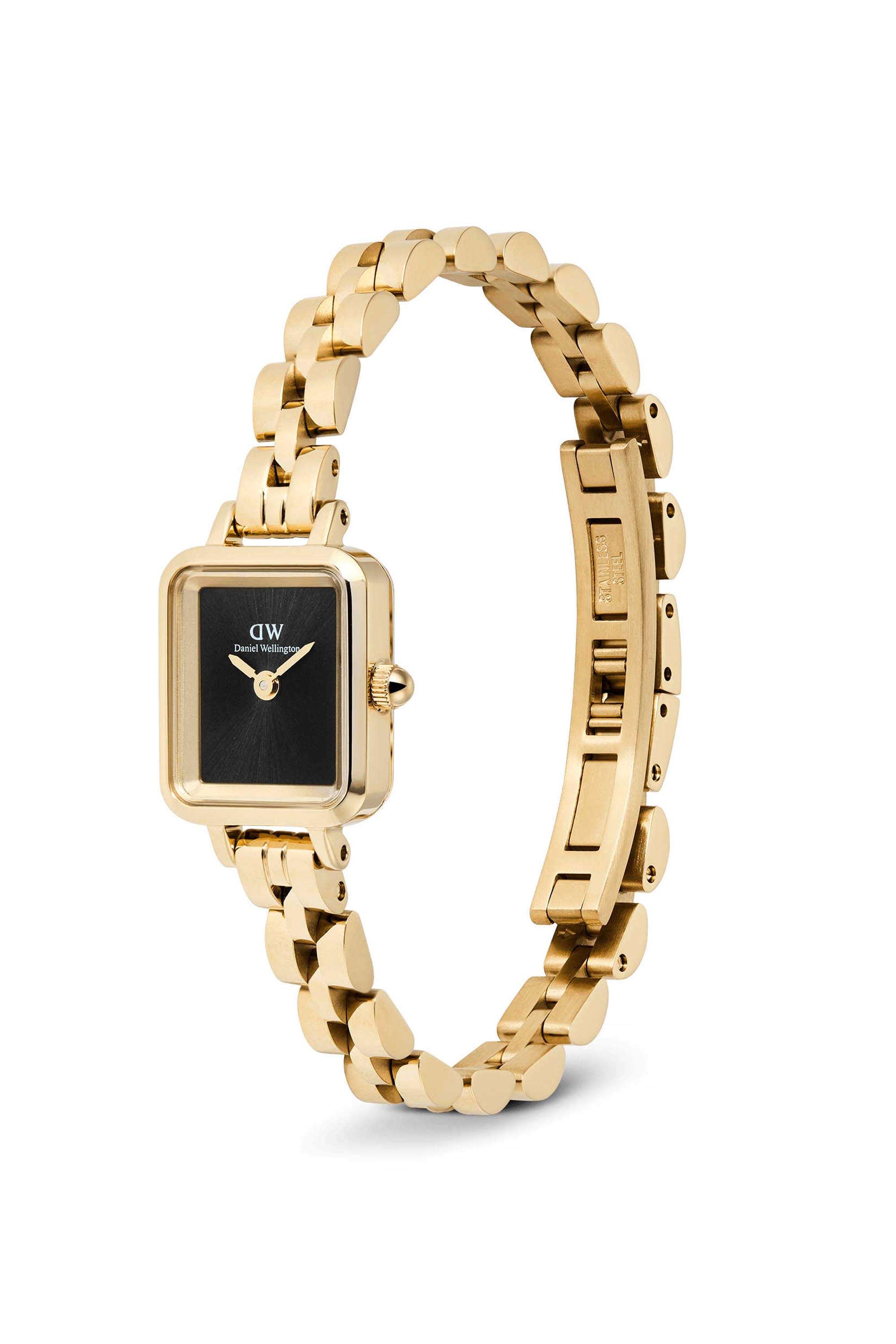 Quadro-Women-s-18.2-mm-Analog-Japanese-Quartz-Watch-Black-Dial-with-Rose-Gold-Stainless-Steel-Strap-(DW00100851K)