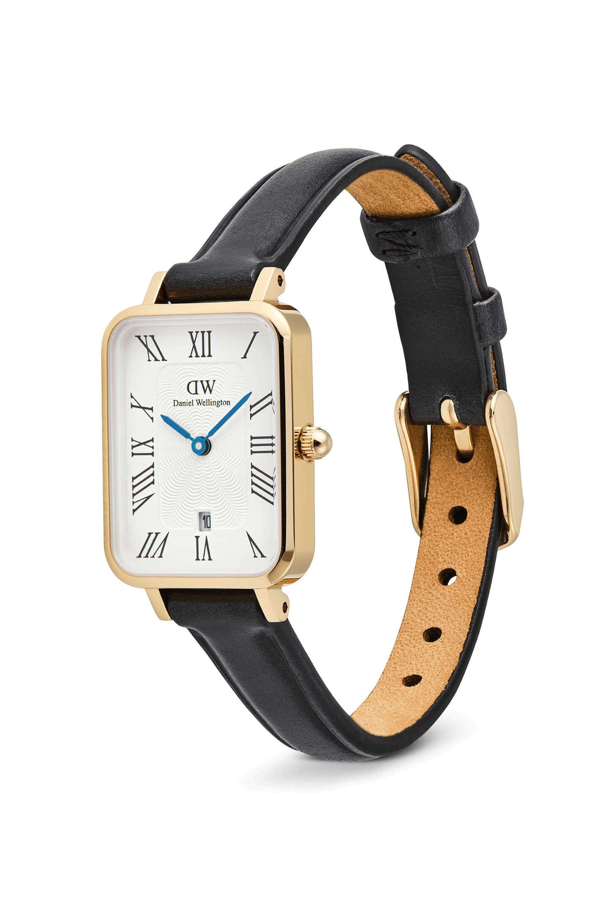 Quadro-Women-s-26-mm-Analog-Japanese-Quartz-Watch-White-Dial-with-Gold-Leather-Strap-(DW00100865K)