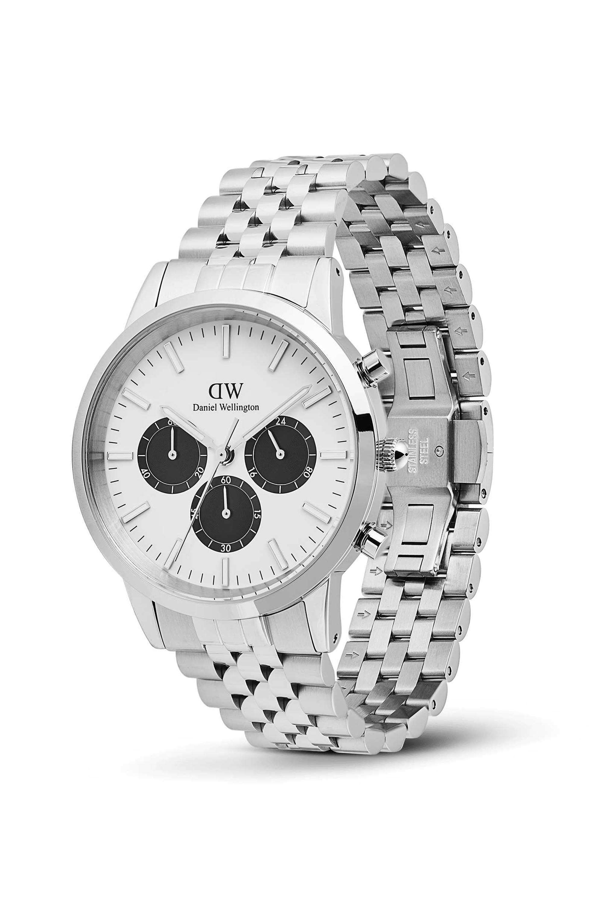 Iconic-Men-s-42-mm-Chronograph-Japanese-Quartz-Watch-White-Dial-with-Silver-Stainless-Steel-Strap-(DW00100872K)