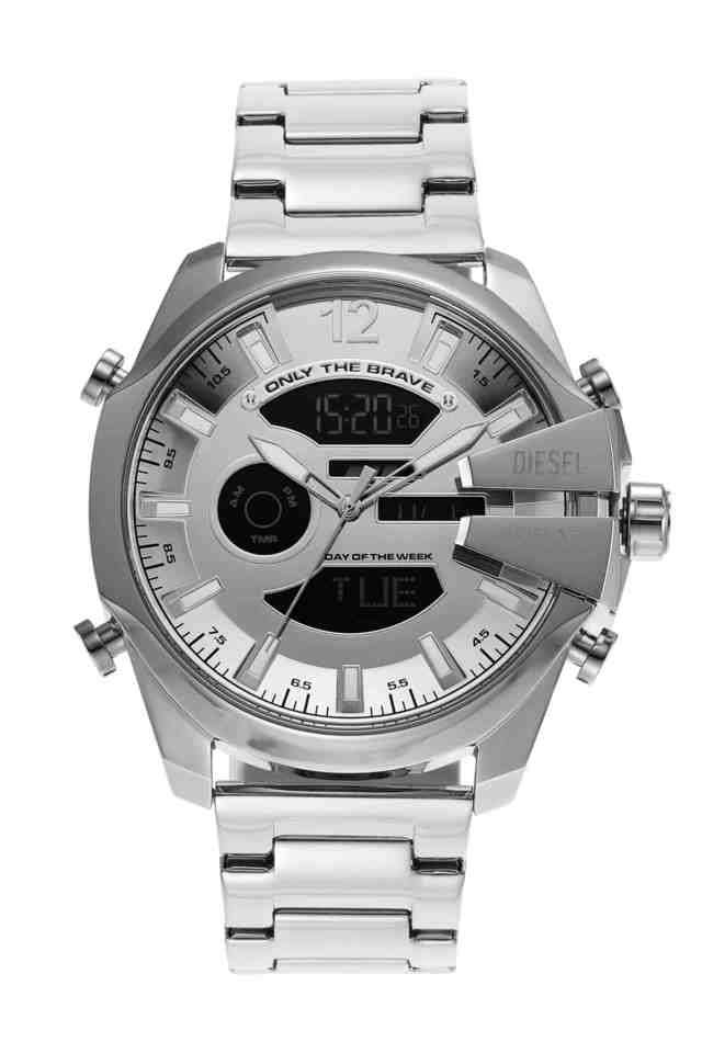 Mega-Chief-Men-s-51mm-Analog-Digital-Quartz-Watch---Black-Dial-with-Silver-Stainless-Steel-Strap-(DZ4648)