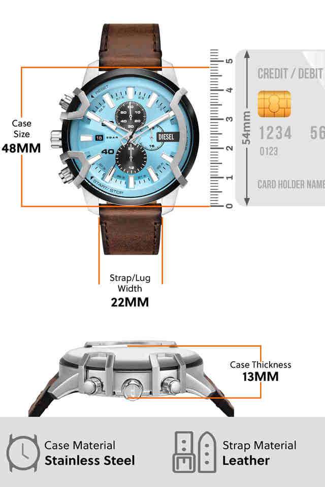 Buy DIESEL NoColour Griffed 48 mm Blue Dial Leather Chronograph