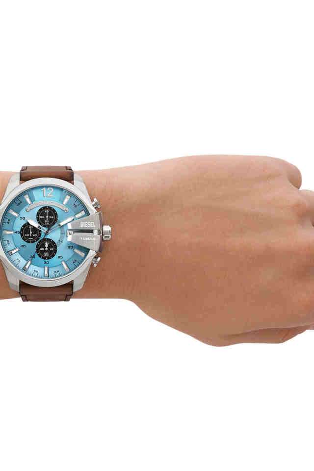 Buy DIESEL NoColour Mega Chief 51 mm Blue Dial Leather Chronograph