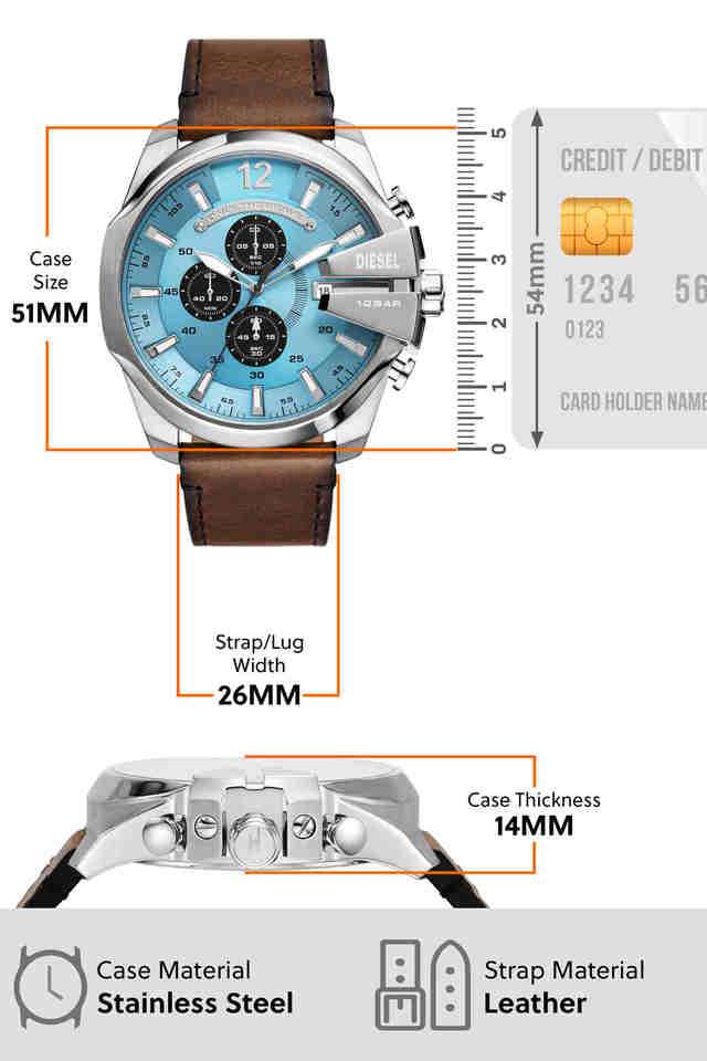 Buy DIESEL Blue Mega Chief 51 mm Blue Dial Leather Chronograph