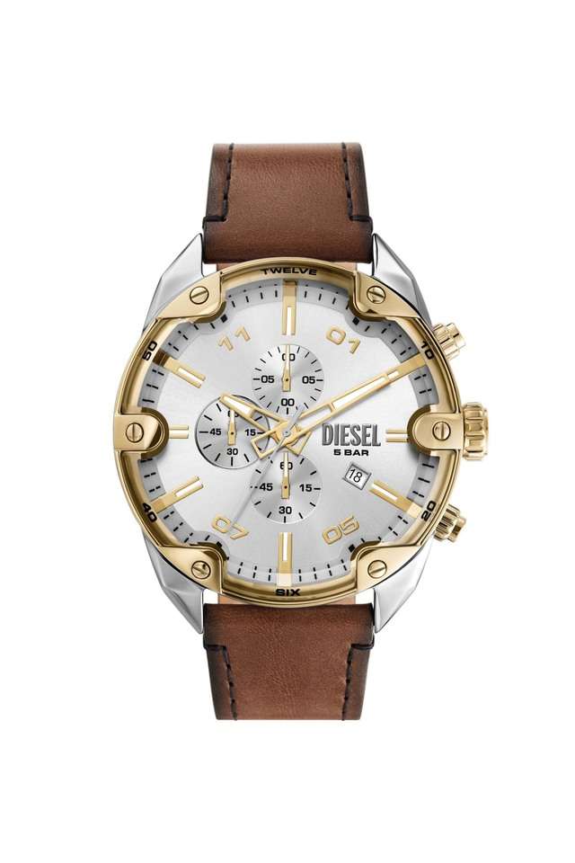 Spiked-49-mm-Silver-Leather-Chronograph-Watch-for-Men---DZ4665