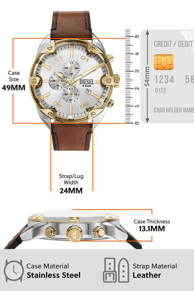 Buy DIESEL White Spiked 49 mm White Dial Leather Chronograph Watch