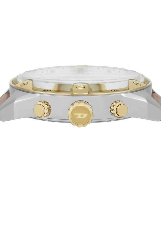 Buy DIESEL White Spiked 49 mm White Dial Leather Chronograph Watch