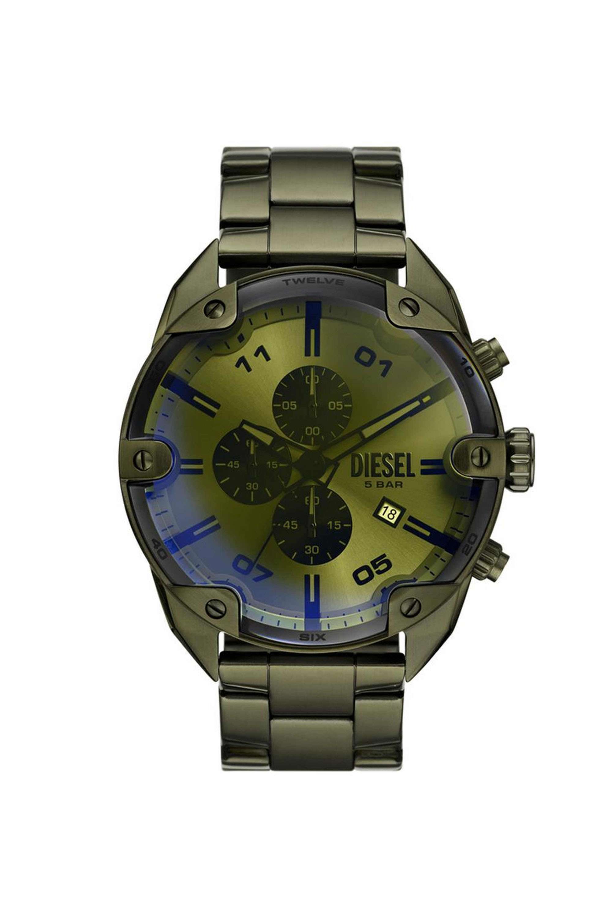 Spiked-49-mm-Quartz-Analogue-Watch-for-Men---Silver-Dial-with-Green-Stainless-Steel-Strap-(WDZ4670I)