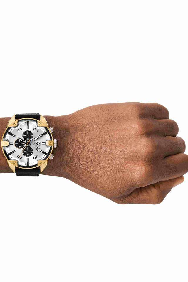 Buy DIESEL NoColour Spiked 49 mm Silver Dial Leather Chronograph