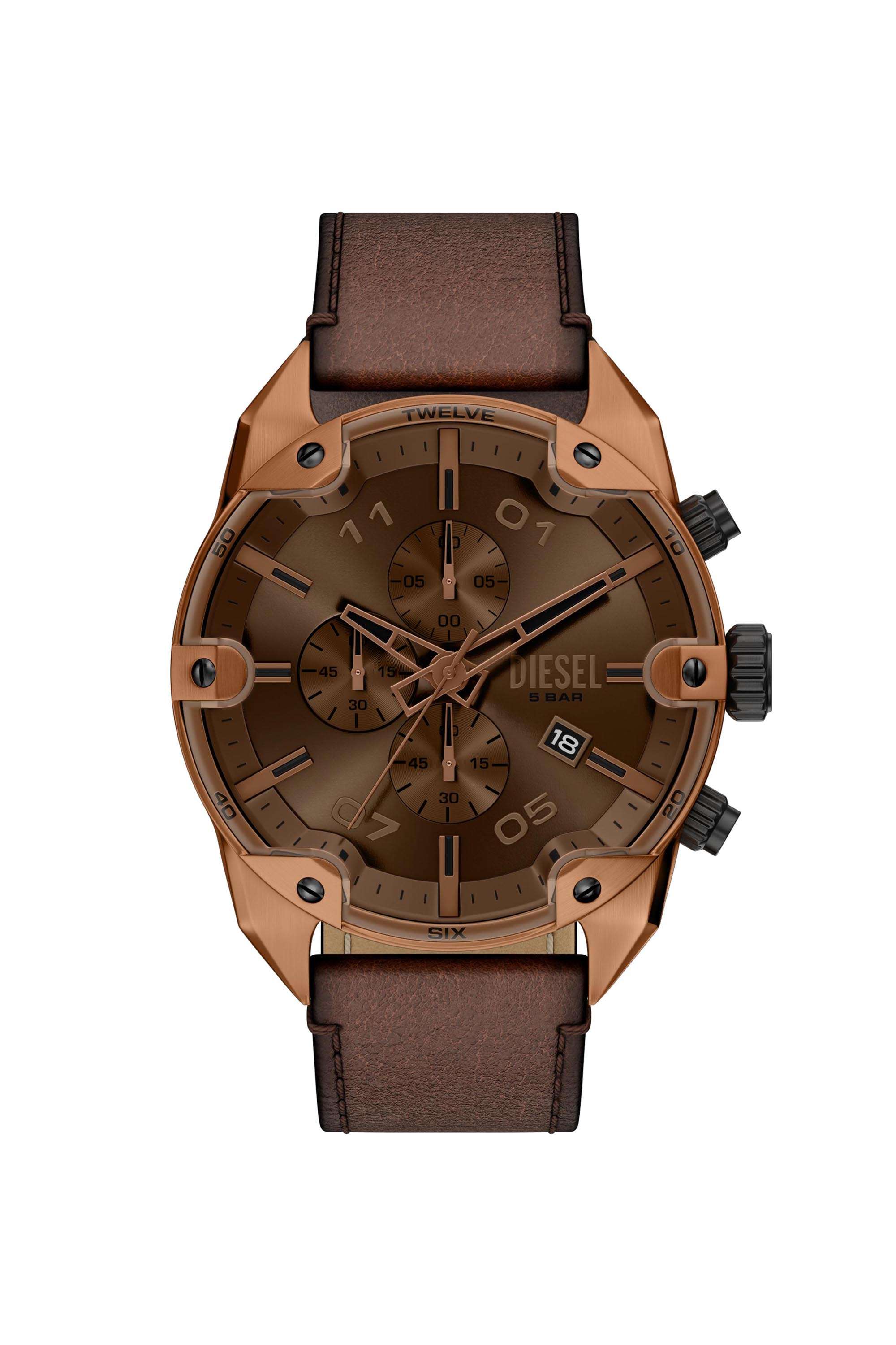 Spiked-49-mm-Brown-Dial-Leather-Chronograph-Watch-For-Men---DZ4698