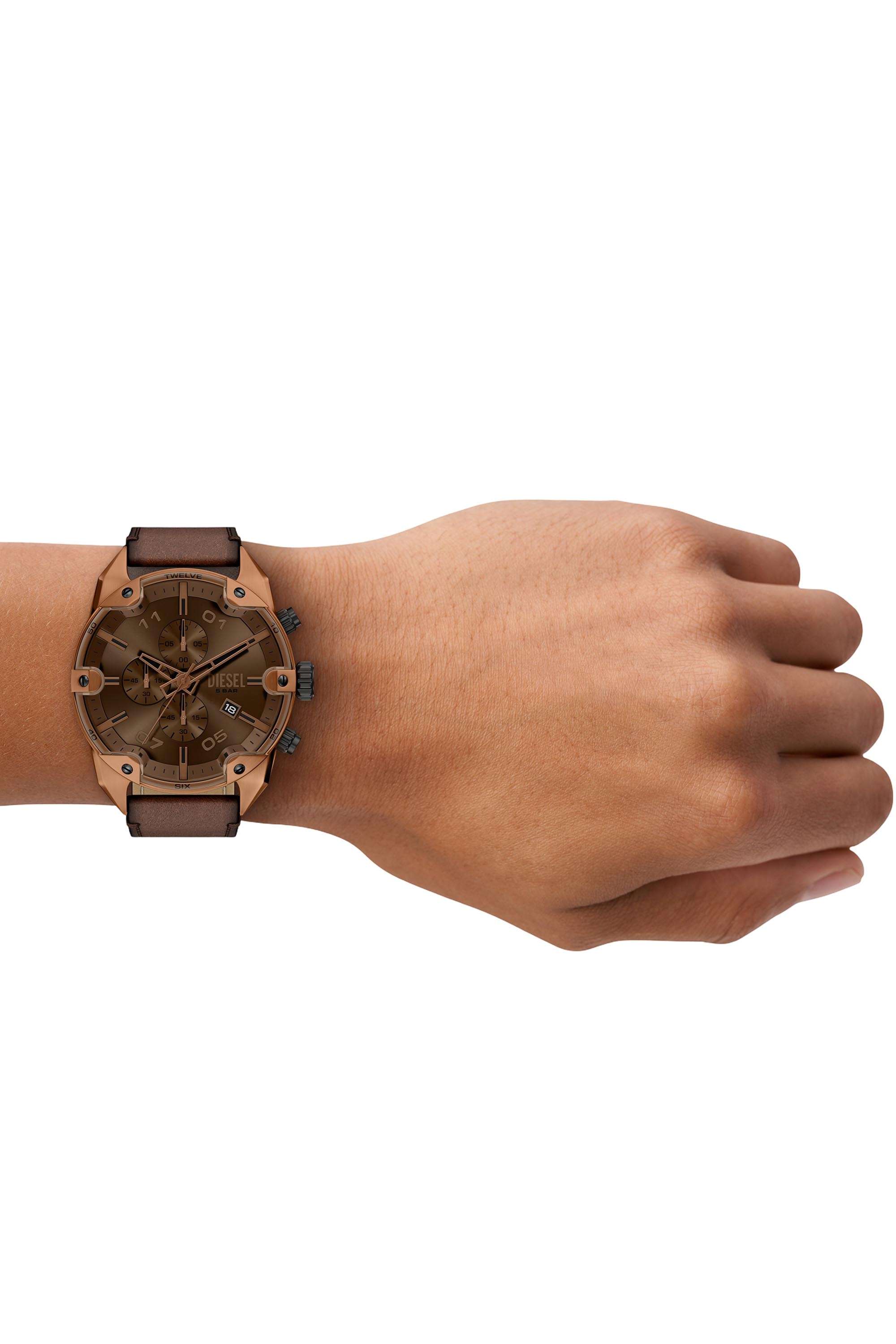 Buy DIESEL Brown Spiked 49 mm Brown Dial Leather Chronograph Watch