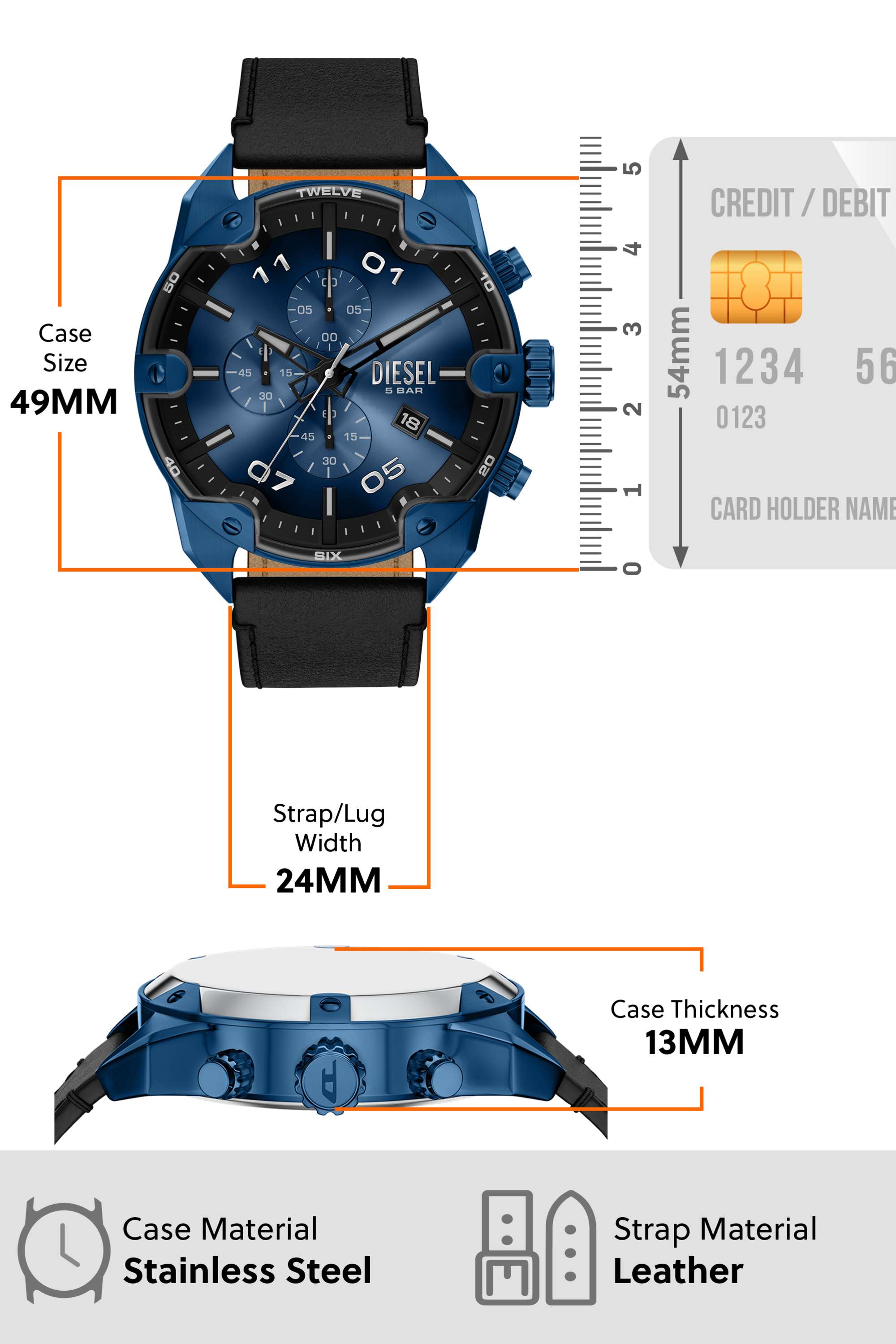 Buy DIESEL Multicolor Spiked 49 mm Multicolour Dial Leather
