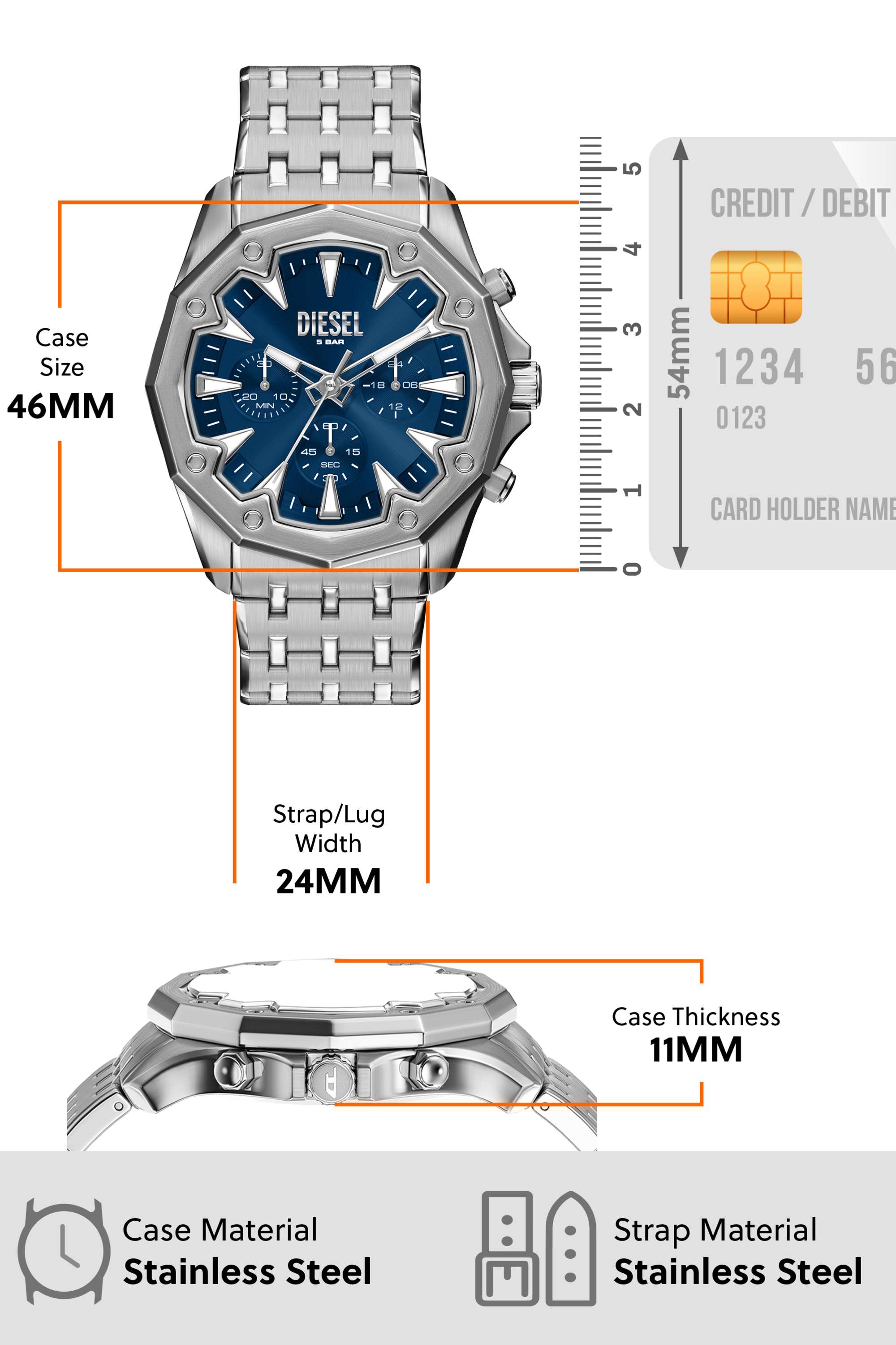 Buy DIESEL Blue Stinger Blue Dial Stainless Steel Chronograph