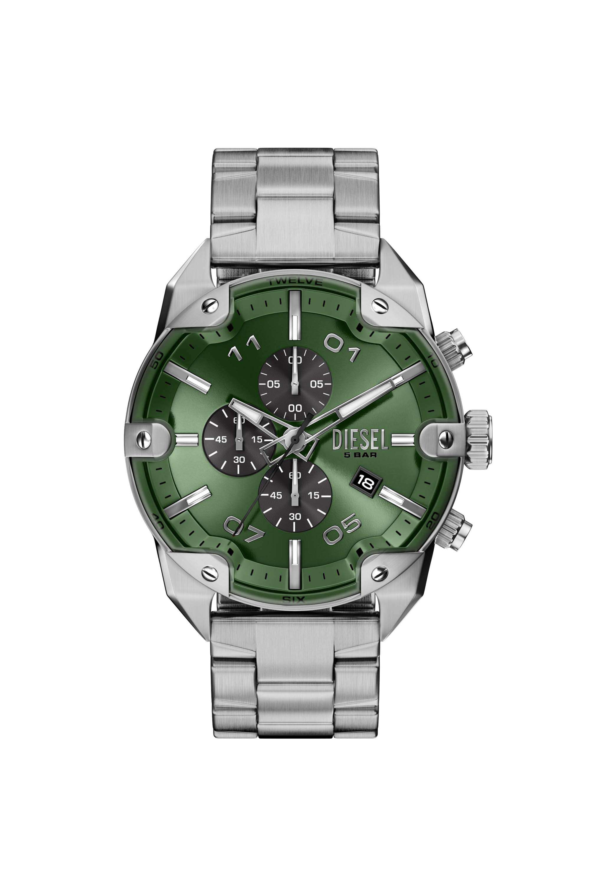Spiked-49-mm-Green-Dial-Stainless-Steel-Chronograph-Watch-For-Men---DZ4712