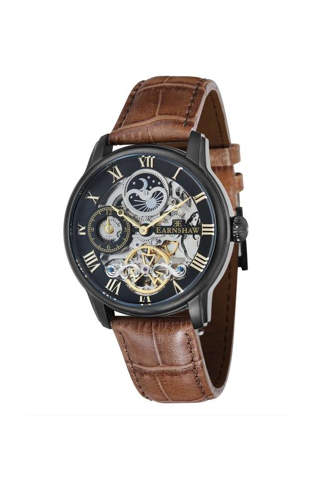 Mens-Beaufort-Retrograde-Black-Dial-Leather-Analog-Watch