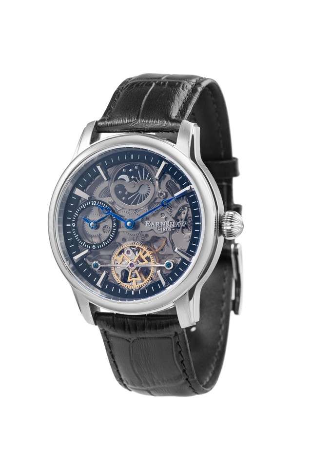 Mens-Longitude-Retrograde-Black-Dial-Leather-Analog-Watch