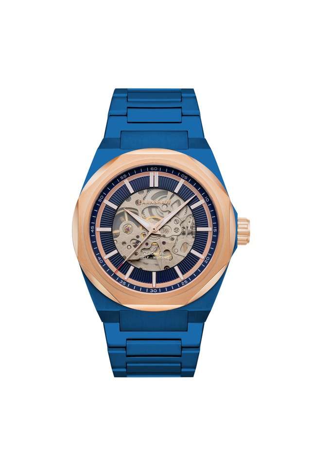 Mens-44-mm-Clark-Skeleton-Automatic-Blue-Dial-Stainless-Steel-Analog-Watch---ES-8182-EE