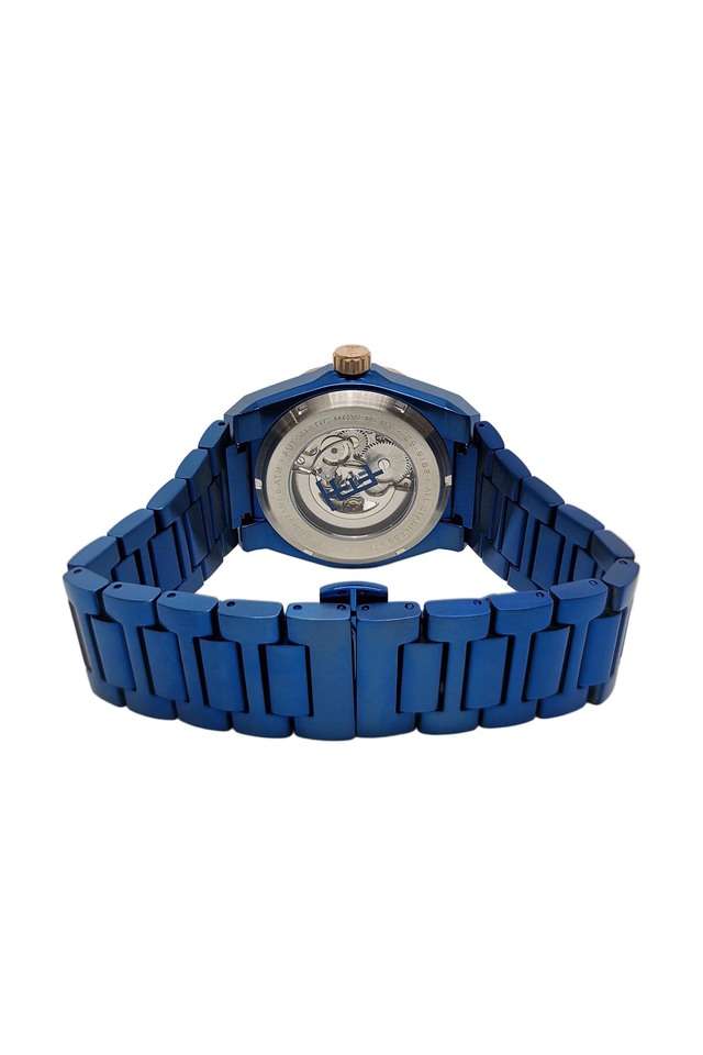 Mens-44-mm-Clark-Skeleton-Automatic-Blue-Dial-Stainless-Steel-Analog-Watch---ES-8182-EE