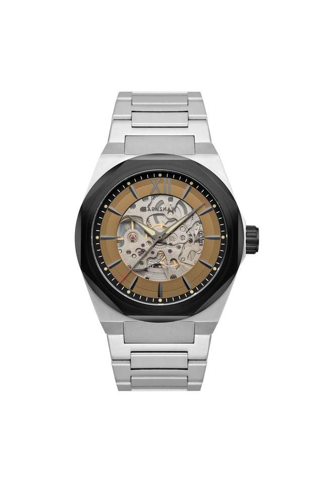 Mens-44-mm-Clark-Skeleton-Automatic-Brown-Dial-Stainless-Steel-Analog-Watch---ES-8183-88