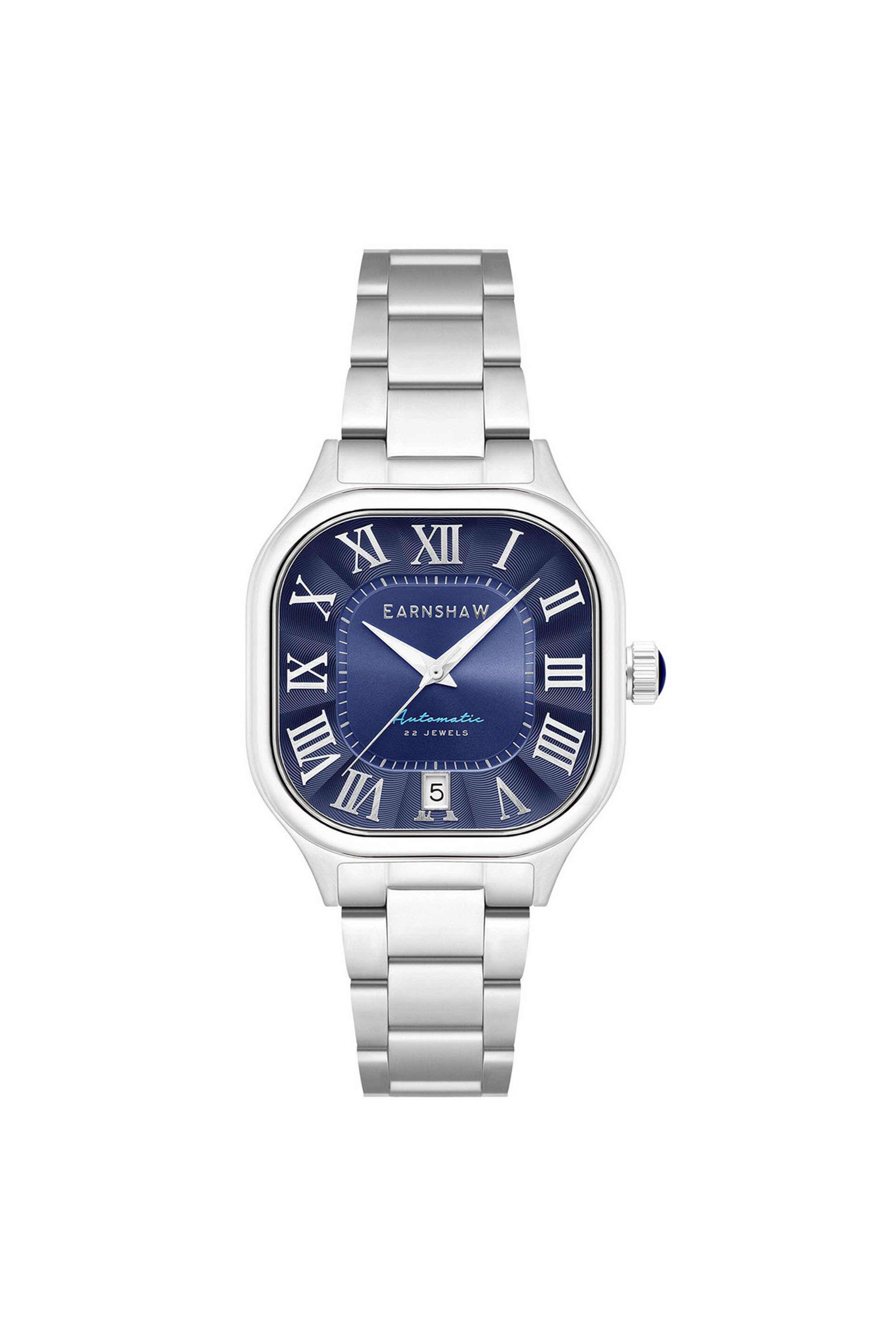 Coussin-39-mm-Automatic-Analogue-Watch-For-Men-s---Blue-Dial-with-Silver-Stainless-Steel-Strap-(ES828422)