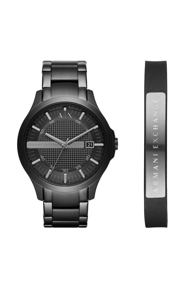 Mens-Hampton-Black-Dial-Stainless-Steel-Analogue-Watch-with-Bracelet