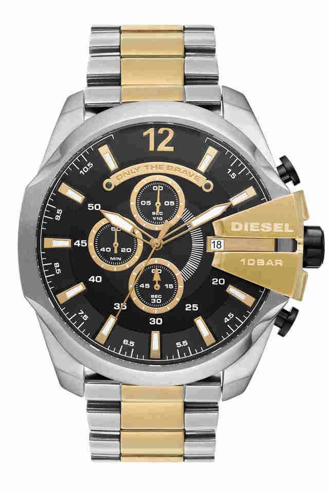 Mega-Chief-Men-s-51-mm-Quartz-Chronograph-Watch---Black-Dial-With-Two-Toned-Stainless-Steel-Strap-(DZ4581)