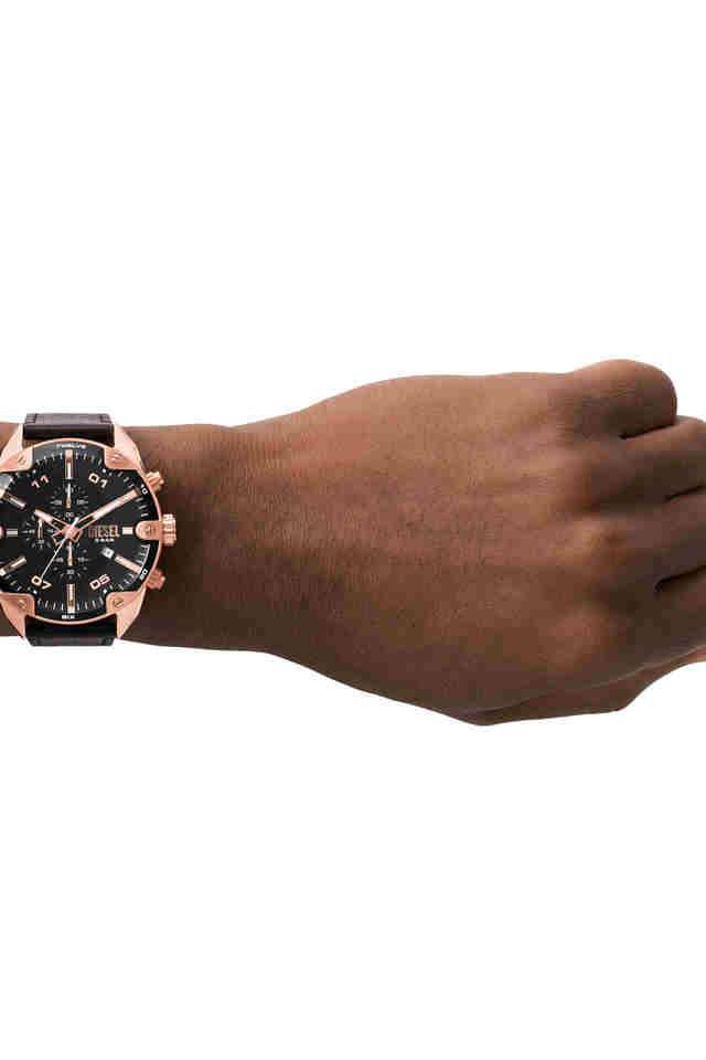 Buy DIESEL NoColour Mens 49 mm Spiked Black Dial Leather