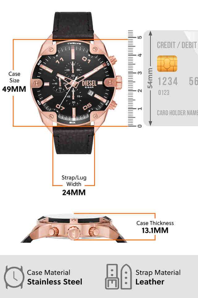 Buy DIESEL NoColour Mens 49 mm Spiked Black Dial Leather