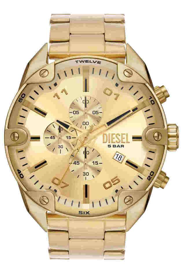Mens-49-mm-Spiked-Gold-Dial-Stainless-Steel-Chronograph-Watch---DZ4608I