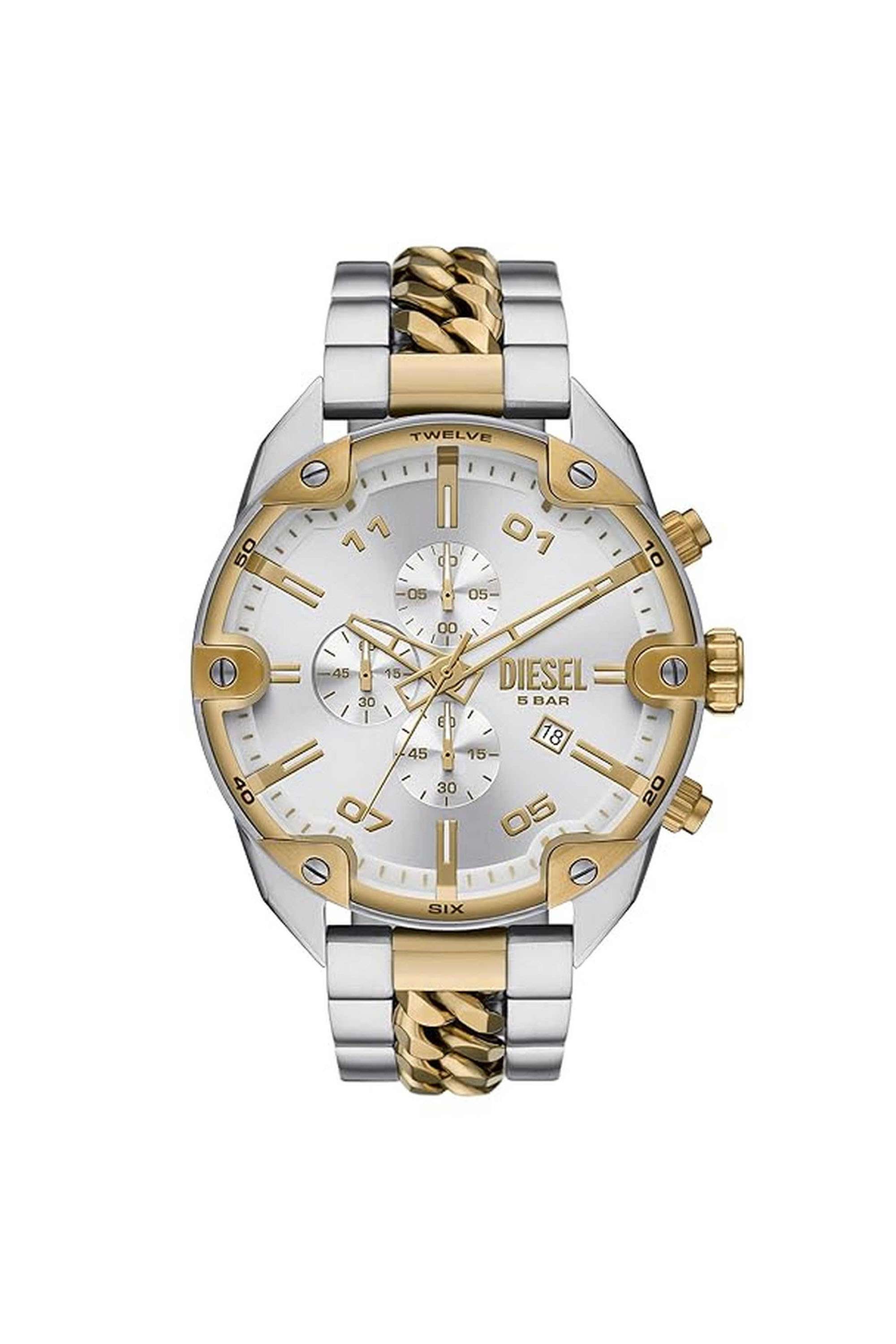 Spiked-49-mm-Quartz-Analogue-Watch-for-Men---Silver-Dial-with-Two-tone-Stainless-Steel-Strap-(WFIDZ4629IN)