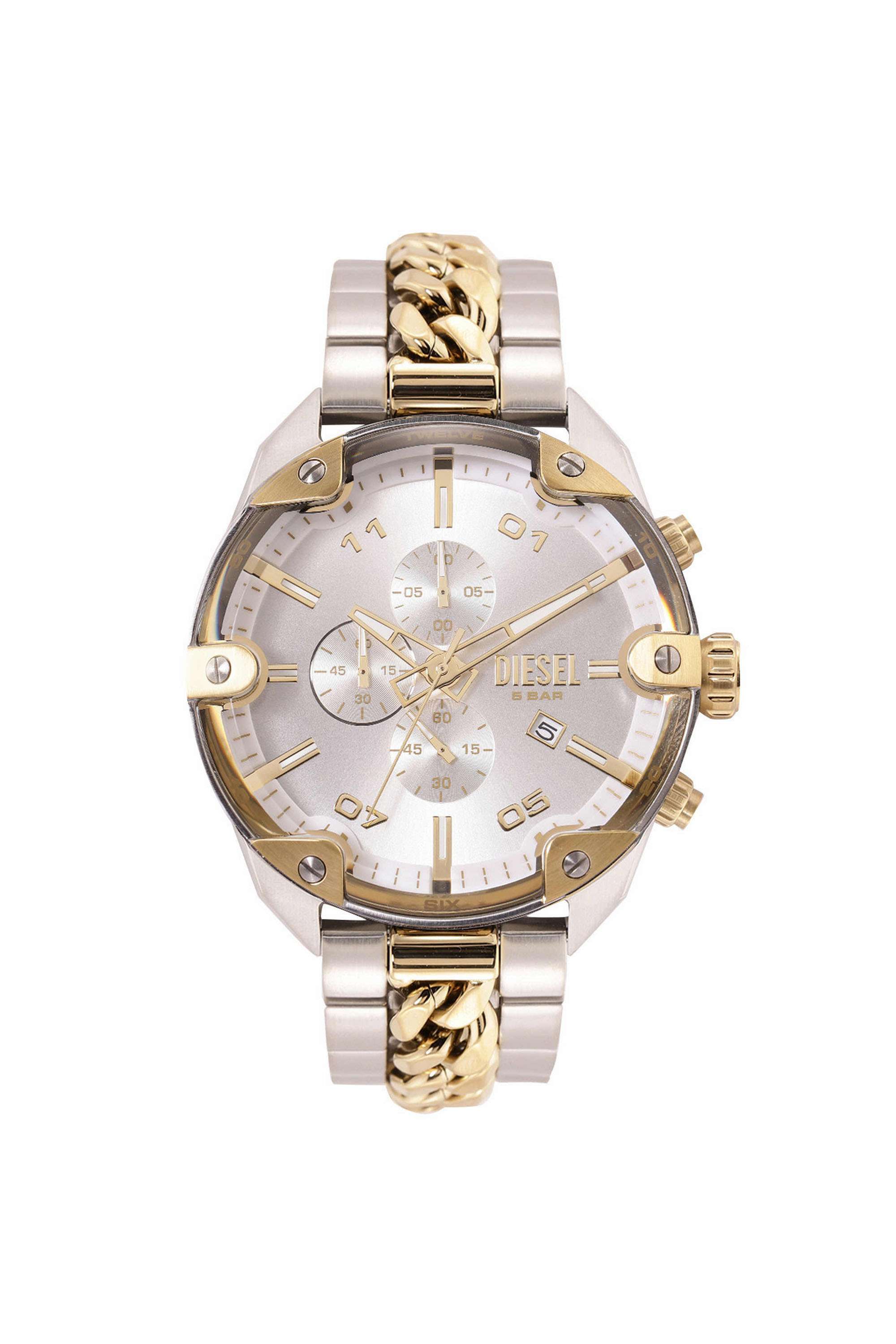 Spiked-49-mm-Quartz-Analogue-Watch-for-Men---Silver-Dial-with-Gold-Stainless-Steel-Strap-(WFIDZ4629N)