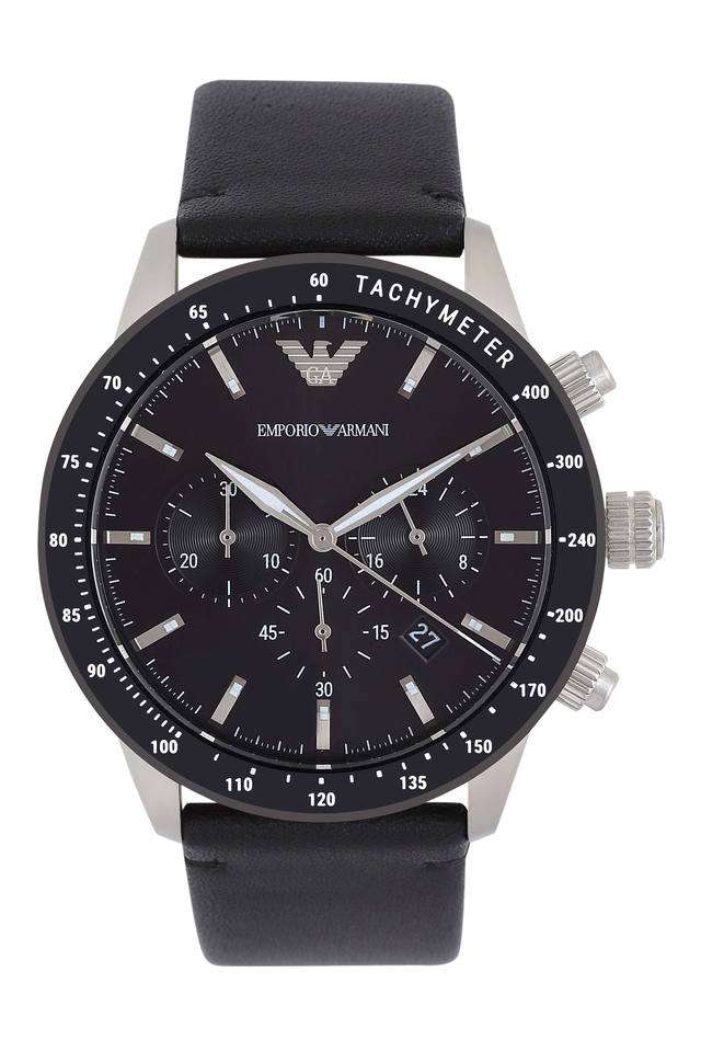Mens-Black-Dial-Leather-Chronograph-Watch---AR11243I