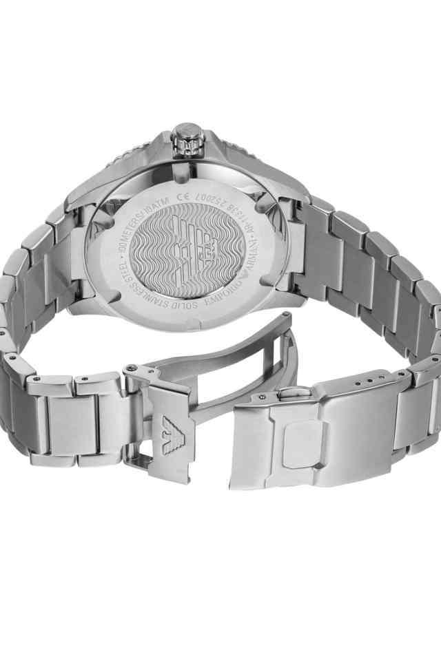 Diver-Men-s-42-mm-Analogue-Quartz-Watch---Green-Dial-with-Silver-Stainless-Steel-Strap-(AR11338)