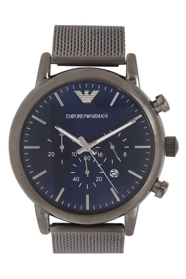 Mens-Blue-Dial-Metallic-Chronograph-Watch---AR1979I