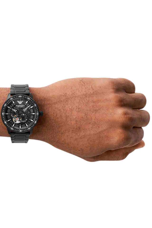 Buy Emporio Armani NoColour Mens 43 mm Mario Black Dial Stainless