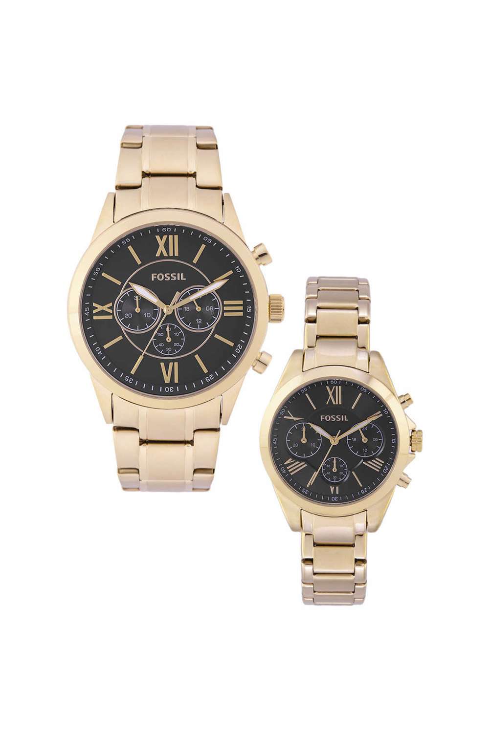 Modern-Courier-Couple-s-36-mm-Chronograph-Quartz-Watch---Black-Dial-with-Gold-Stainless-Steel-Strap-(BQ2400SET)