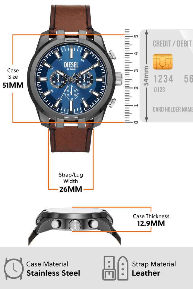 デオコ Buy DIESEL NoColour Split 51 mm Blue Dial Leather Chronograph