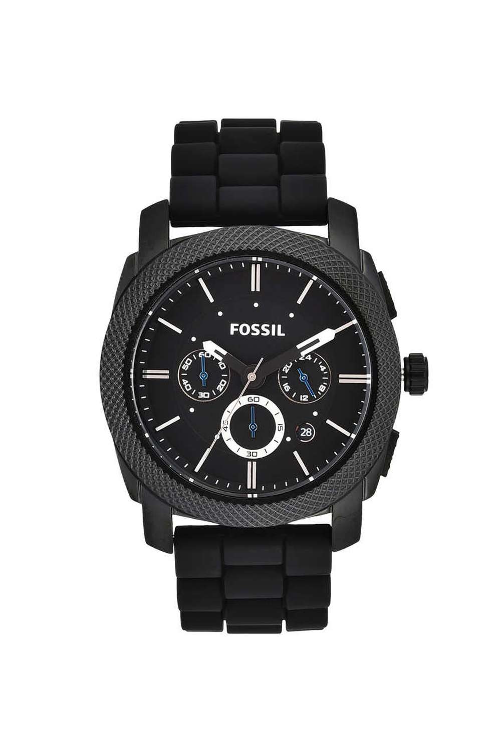 Machine-Men-s-45-mm-Chronograph-Quartz-Watch---Black-Dial-with-Black-Silicone-Strap-(FS4487)