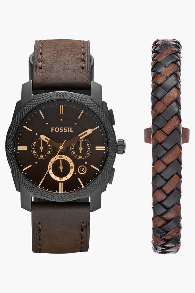 Mens-Chronograph-Leather-Watch-and-Bracelet-Set