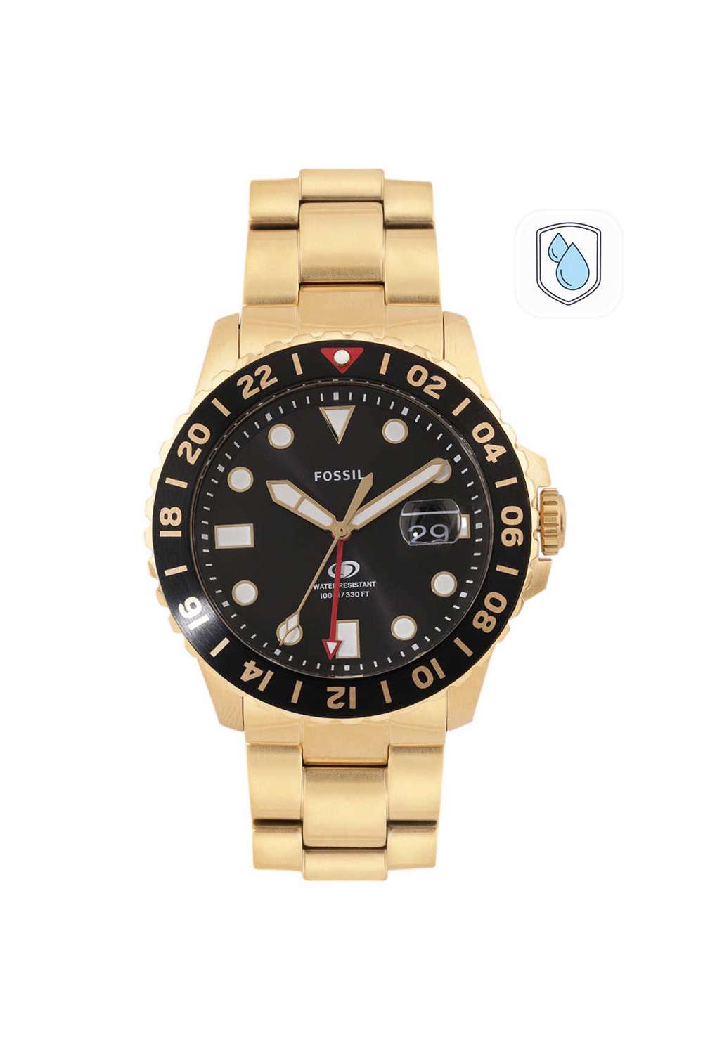 Men-s-46-mm-Analogue-Quartz-Watch---Black-Dial-with-Gold-Stainless-Steel-Strap-(FS5990)