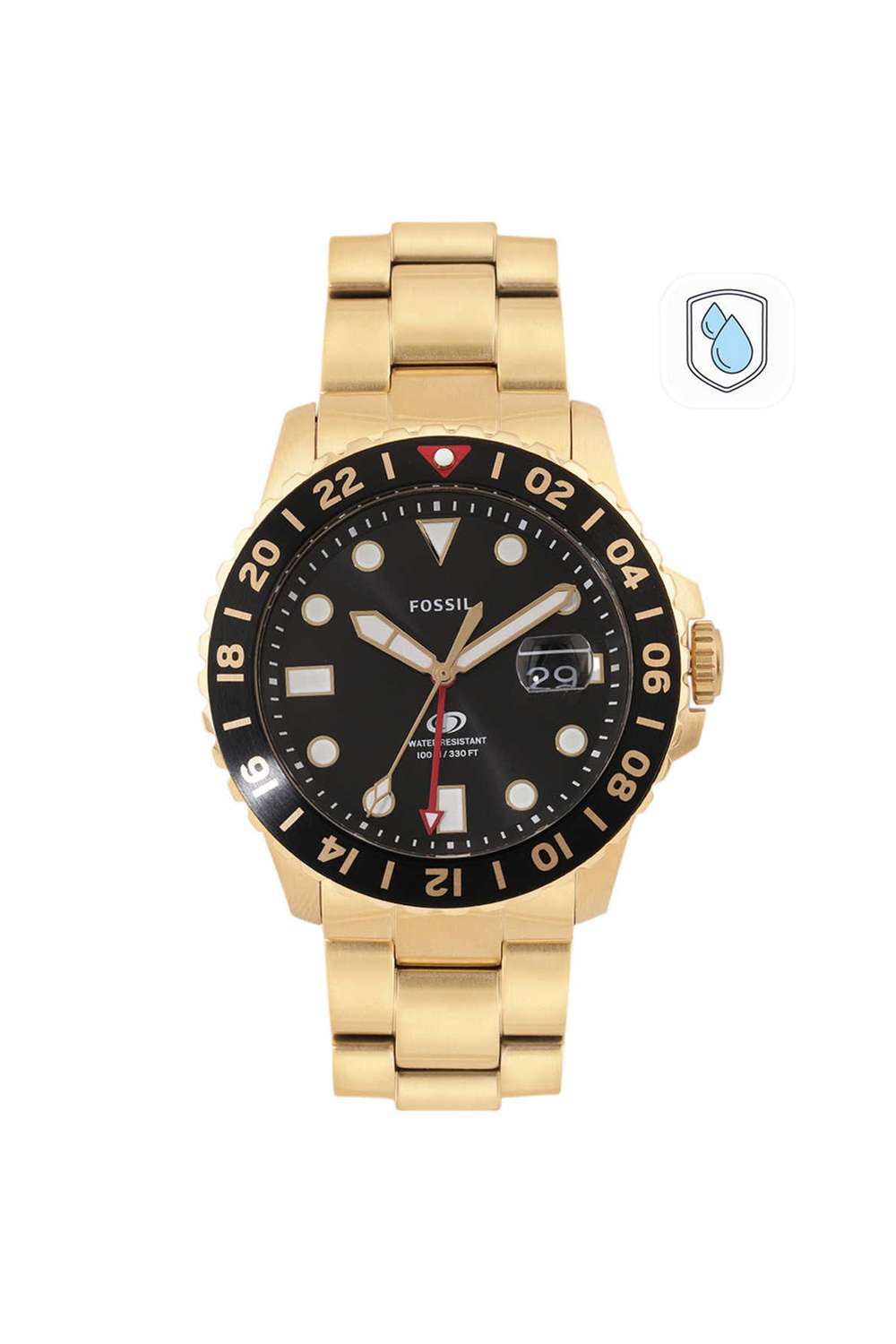 Blue-GMT-Men-s-46-mm-Analogue-Quartz-Watch---Black-Dial-with-Gold-Stainless-Steel-Strap-(FS5990)
