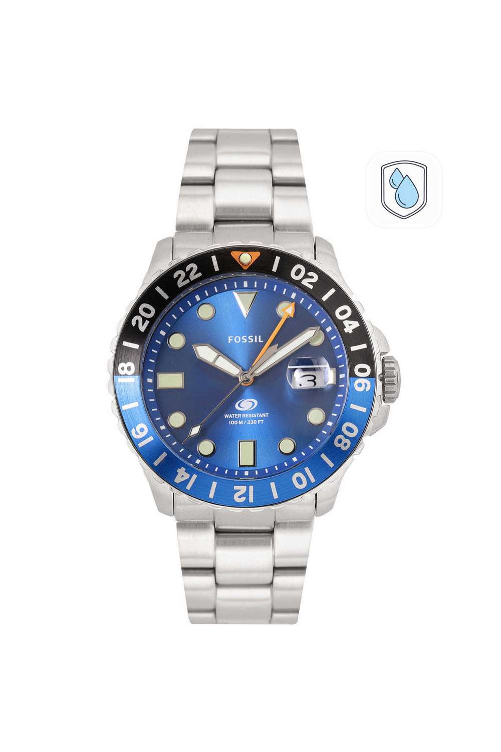 Men-s-46-mm-Analogue-Quartz-Watch---Blue-Dial-with-Silver-Stainless-Steel-Strap-(FS5991)