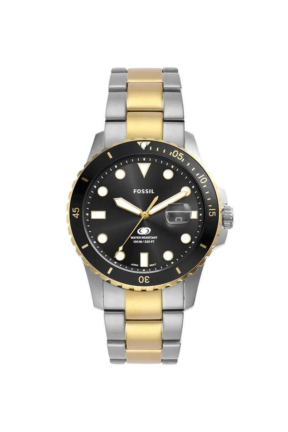 Dive-Men-s-42-mm-Analogue-Quartz-Watch---Black-Dial-with-Multicolour-Stainless-Steel-Strap-(FS6031)