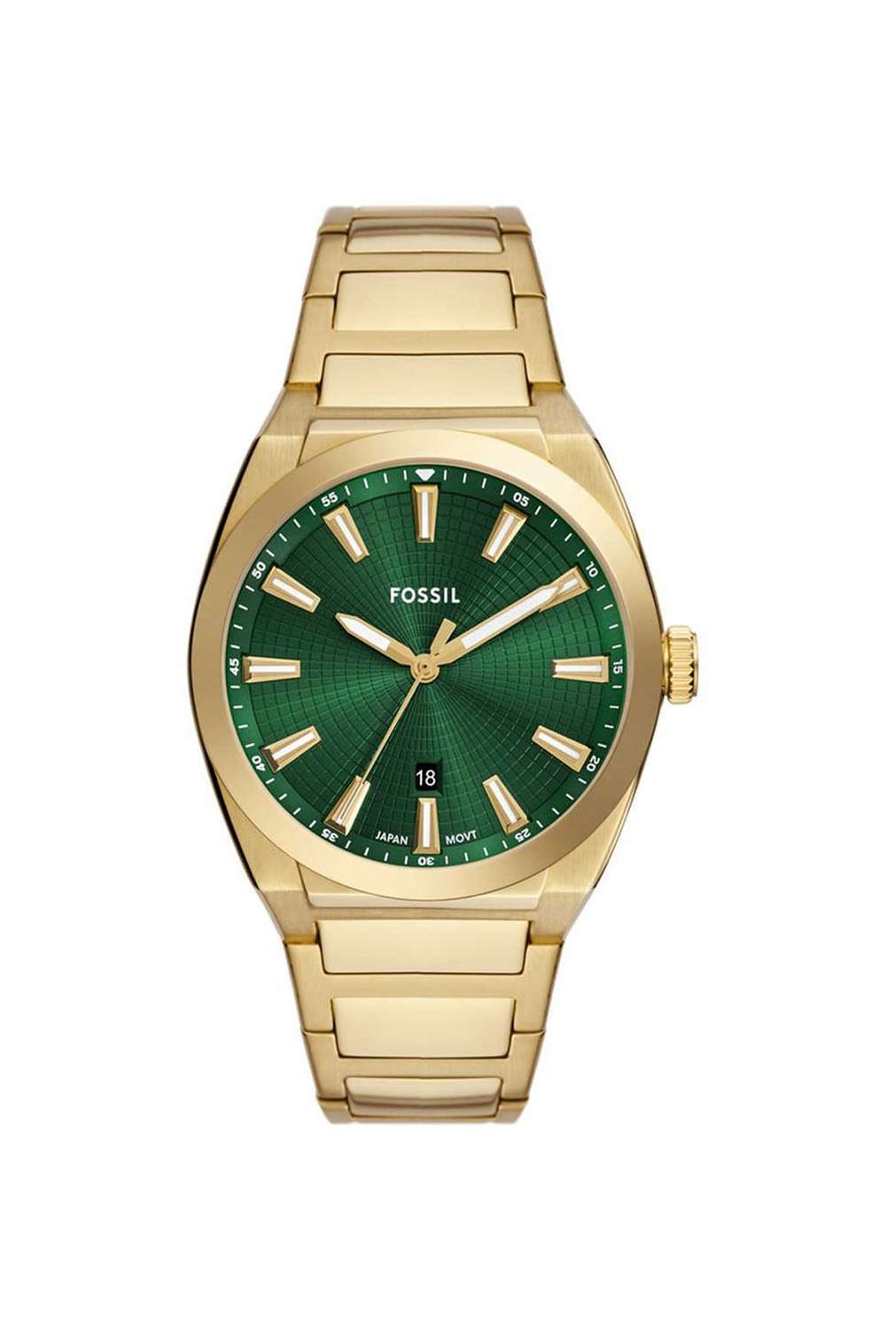 Everett-Men-s-42-mm-Analogue-Quartz-Watch---Green-Dial-with-Gold-Stainless-Steel-Strap-(FS6090)