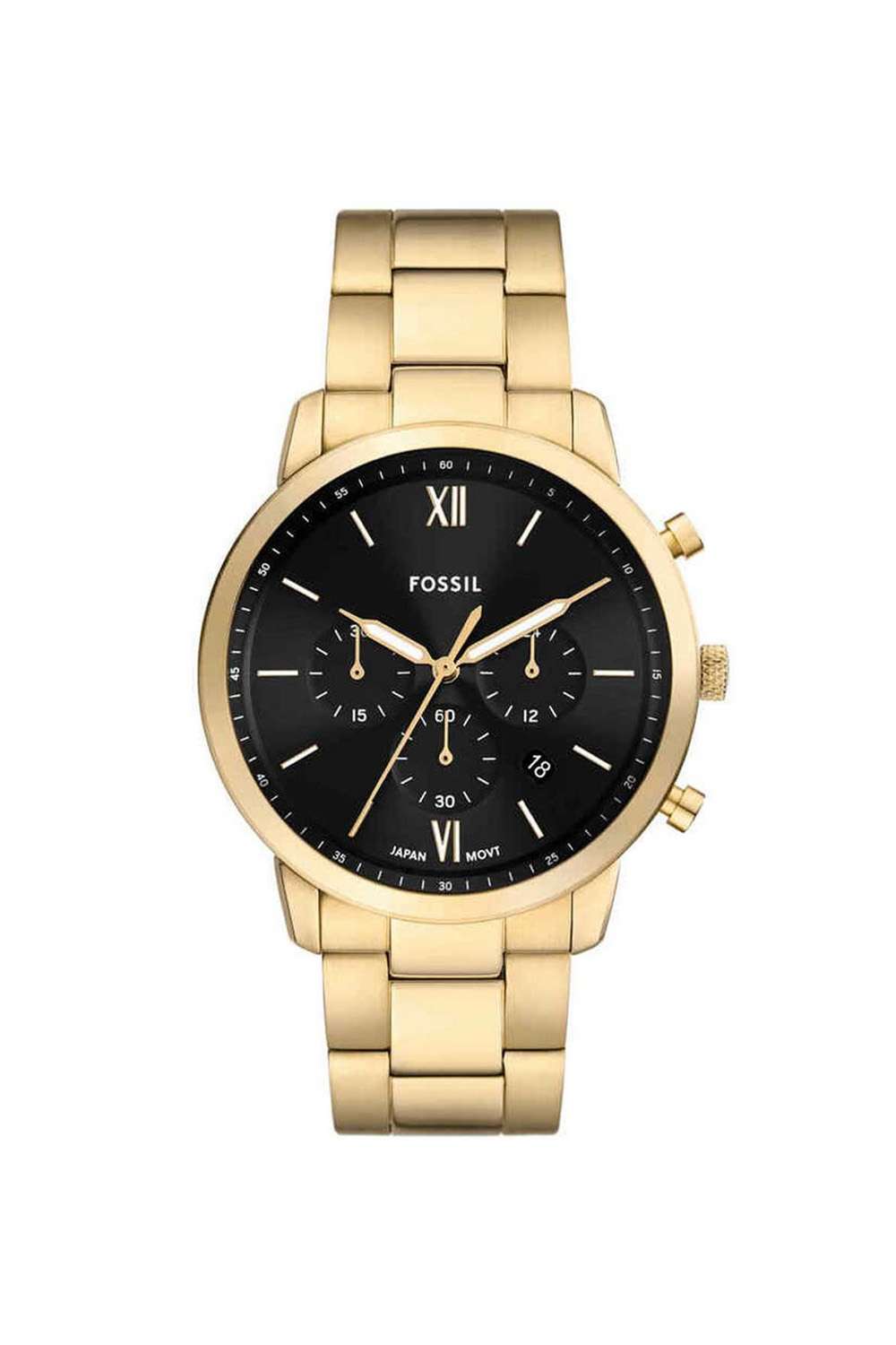 Neutra-Men-s-44-mm-Chronograph-Quartz-Watch---Black-Dial-with-Gold-Stainless-Steel-Strap-(FS6093)