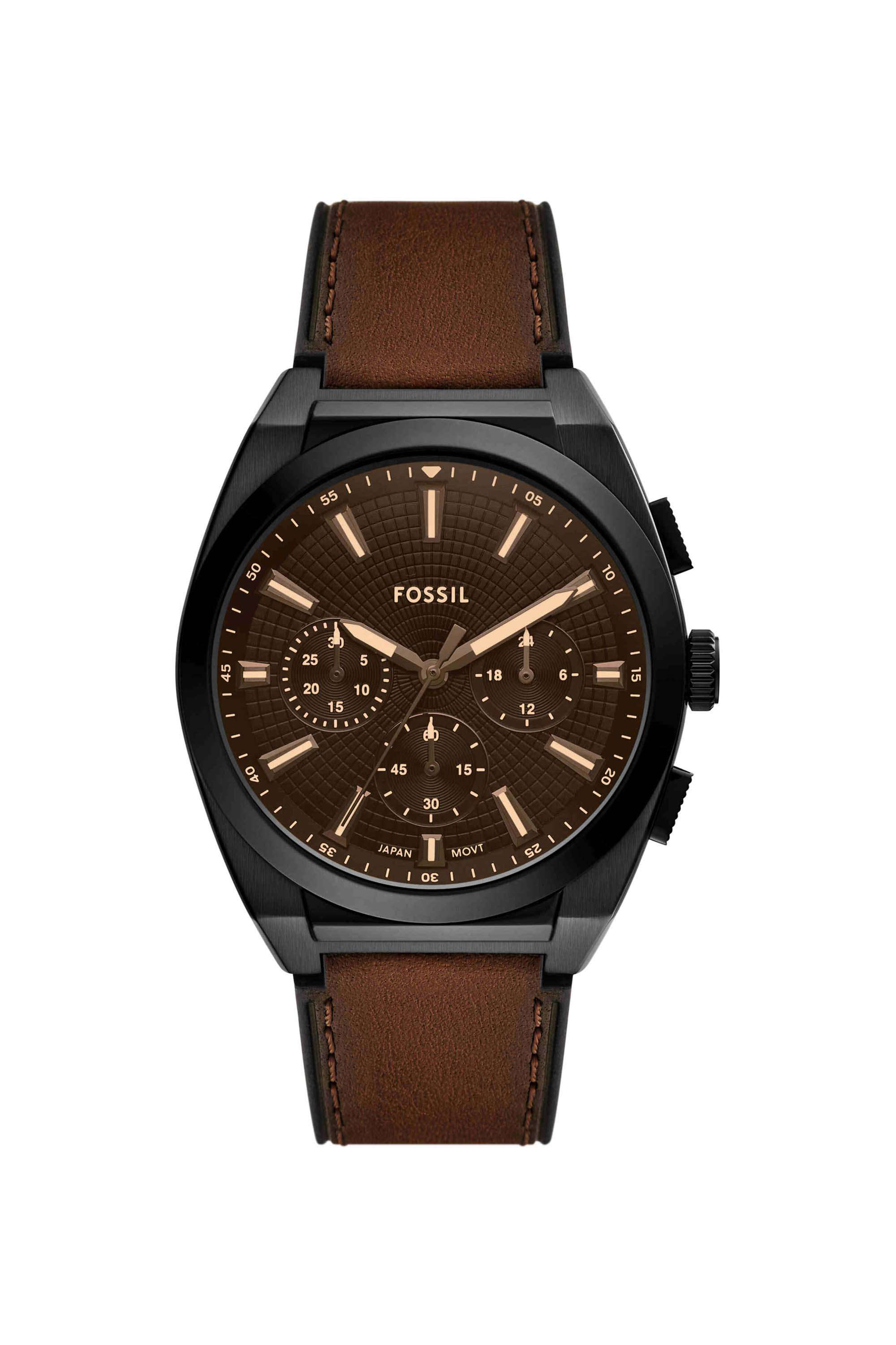 Everett-44-mm-Black-Dial-Leather-Chronograph-Watch-For-Men---FS6108