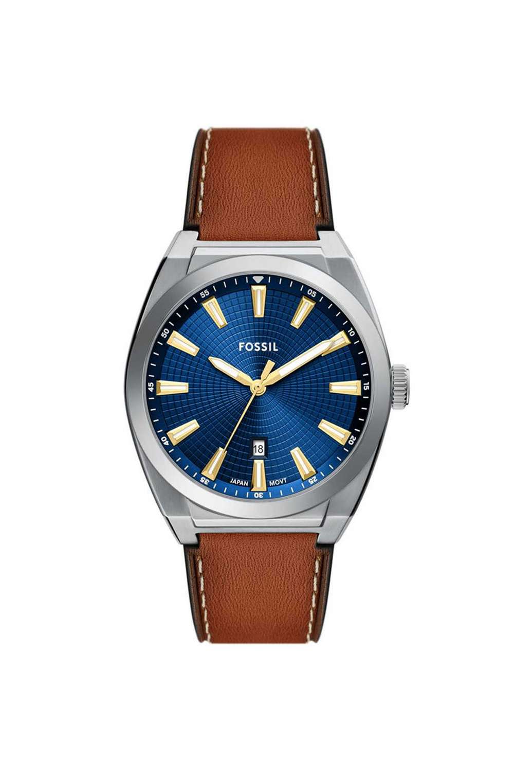 Everett-Men-s-42-mm-Analogue-Quartz-Watch---Blue-Dial-with-Brown-Leather-Strap-(FS6115)