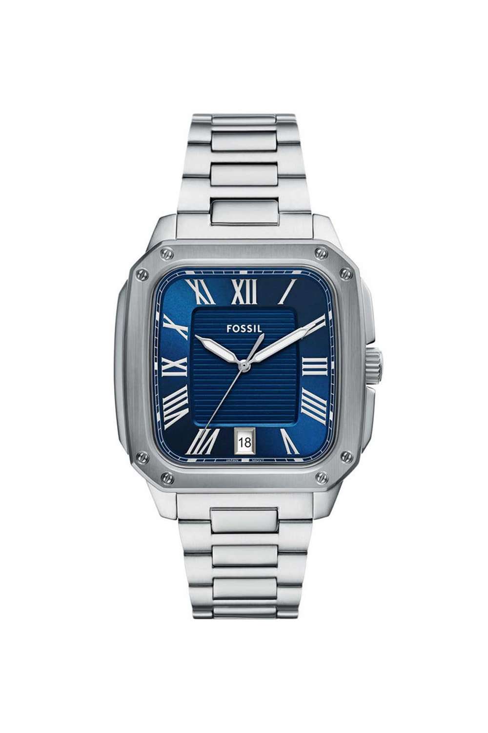 Crosby-Men-s-42-mm-Analogue-Quartz-Watch---Blue-Dial-with-Silver-Stainless-Steel-Strap-(FS6121)