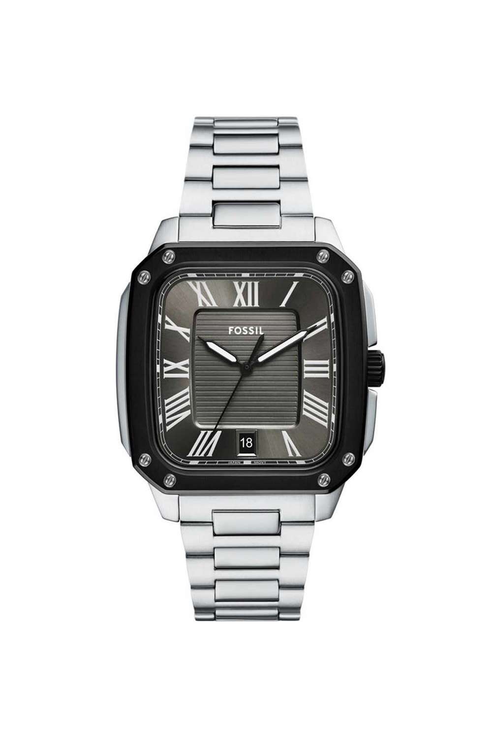 Crosby-Men-s-42-mm-Analogue-Quartz-Watch---Grey-Dial-with-Silver-Stainless-Steel-Strap-(FS6122)