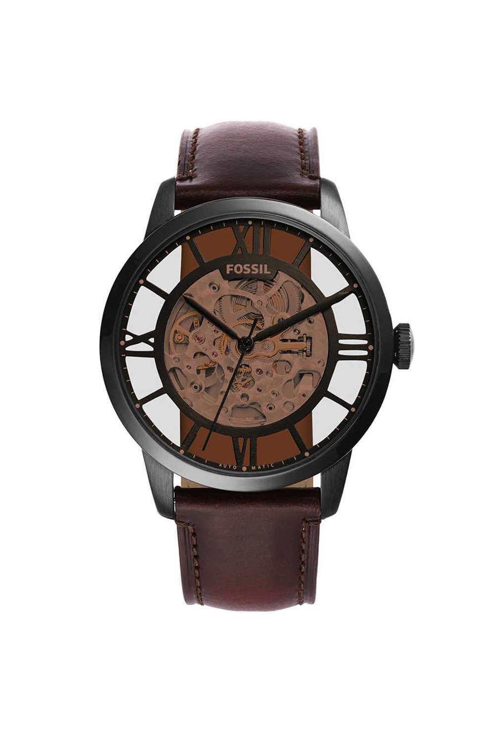 Townsman-Men-s-44-mm-Analogue-Automatic-Watch---Brown-Dial-with-Brown-Leather-Strap-(ME3098)