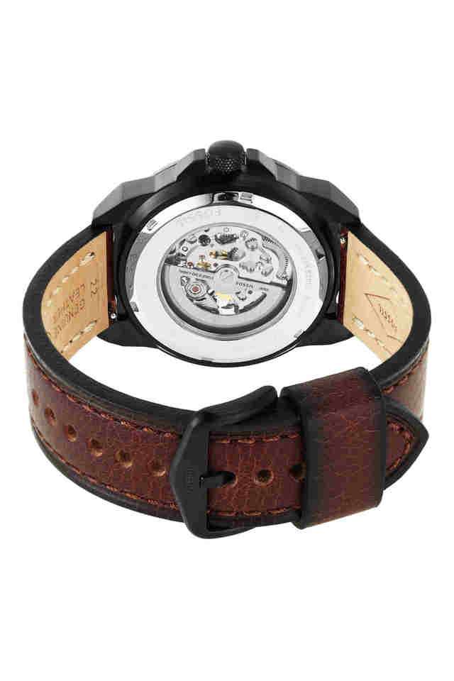 Bronson-Men-s-44-mm-Analogue-Automatic-Watch---Black-Dial-with-Brown-Leather-Strap-(ME3219)